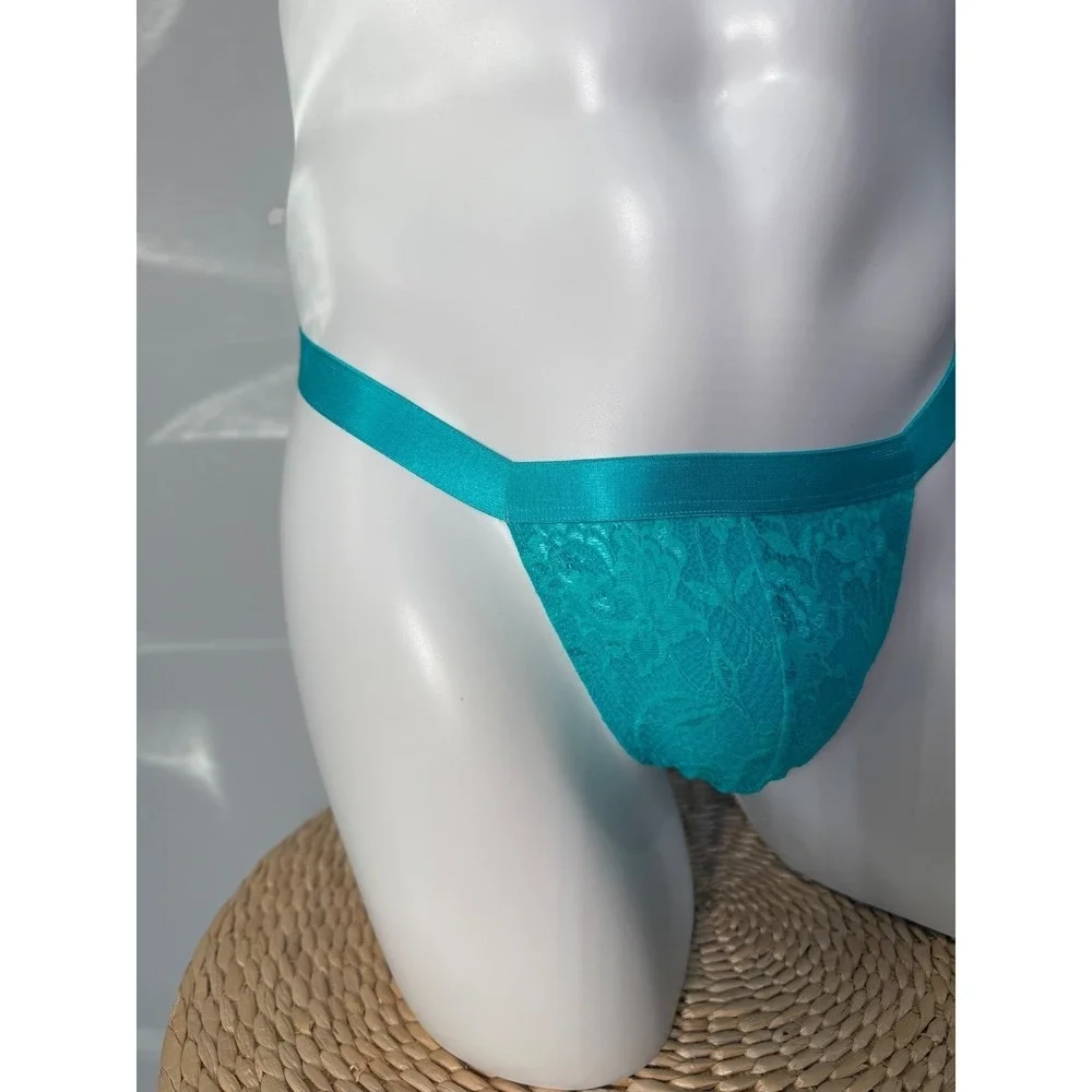 Cosabella Never Say‎ Never Sheer Lace Italian Tanga Men's Thong Turquoise L